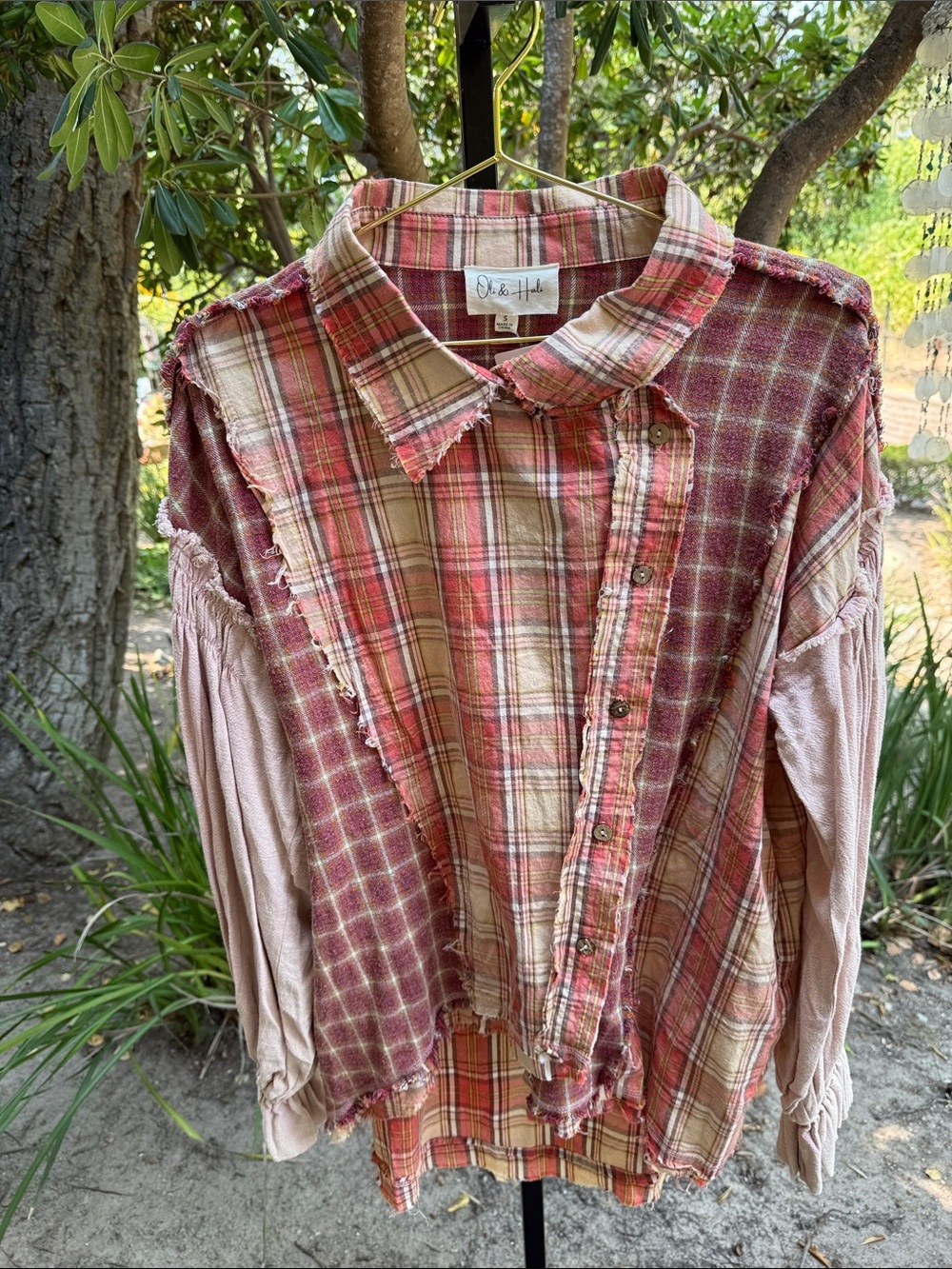 Oli & Hali salmon and Cream colored Plaid Button-Down Shirt